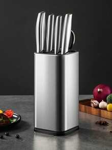 SHEIN Stainless Steel Square Knife Storage Block, Kitchen Utensil Holder, Knife Rack Caddy
