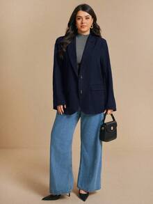 Elaquor Blazer casual versátil de manga larga con abertura lateral en unicolor para tallas grandes en otoño/invierno