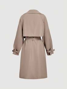 SHEIN MOD 女式休闲翻领插肩袖风衣，秋季 - 駝色 - 查看 2