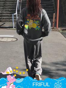 FRIFUL SHEIN X Care Bears Women's Cartoon Pattern Loose Fit Thick Fleece Sweater, Autumn/Winter - Grey - View 6