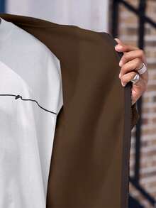 Manfinity Dauomo 男士纯色休闲日常百搭长袖连帽运动衫，秋季 - 棕色 - 查看 8