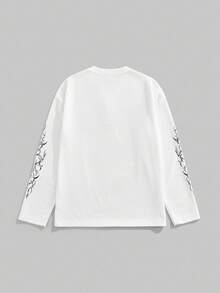 ROMWE MEN Goth 男士休闲简约华夫格印花长袖T恤，秋季