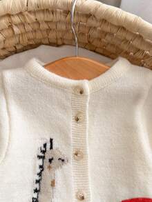 SHEIN 新生女婴可爱卡通图案长袖毛衣连体衣，秋冬 - 彩色 - 查看 5