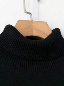 Linhara Plus Size Solid Color Turtleneck Fleece Sweater, Winter Knit Pullover Fall - Black - View 3