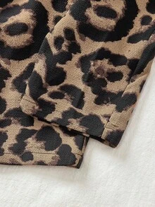 Mono casual de ajuste holgado con estampado de leopardo y tirantes para niña - Marrón - Ver 4