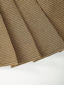 PrepCrw 1 件年轻女孩优雅学院风休闲都市可爱黑领黑黄千鸟格无袖连衣裙，适合外出、聚会、返校、秋冬 - 彩色 - 查看 8