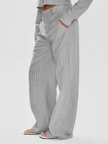 MUSERA 修身中腰细条纹直筒裤，优雅商务休闲风，适合度假、秋冬、工作、办公室、约会、外出、返校、婚礼宾客等各种场合，打造可爱日常胶囊衣橱，春夏皆宜。 - 灰色 - 查看 6