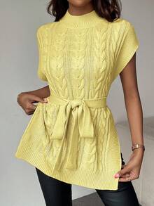 EMERY ROSE Chaleco de punto de cuello redondo minimalista de unicolor para mujer - Amarillo claro - Ver 3