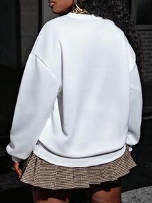 Rovax Women's Slogan Printed Sweatshirt IT WAS ALL A DREAM,Ladies Spring/Fall Casual Wrist-Length Sleeve Round Neck Loose Regular White Drop Shoulder Pullovers Women Hoodies Graduation,Back To School Outfits,Graduation,Teacher Outfits For Women,Back To School - White - View 2