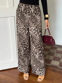 Flirla Women's Basic Leopard Print Casual Pants For Everyday Wear - Multicolor - View 6