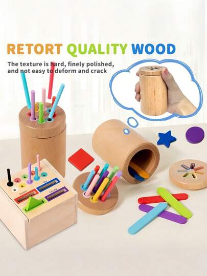 Zazumi Children's Travel-Size Stick, Montessori-Style Toddler Toys, Wooden Infant Toys For Kids, Sensory Toys That Keep Toddlers Engaged, Early Learning Toys, Educational Games, Random Colors