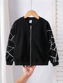 SHEIN 秋冬少女针织休闲宽松拉链长袖外套 - 黑色 - 查看 8