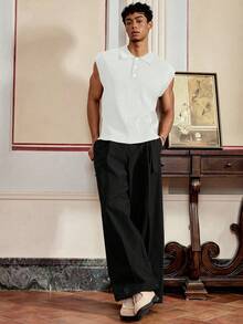 SWAVVY Men's Knitted Casual Loose Fit Short Sleeve Sleeveless Tank Top, For Fall Winter - White - View 5