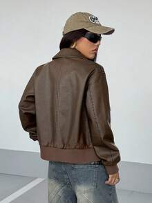 StreetHx Solid Color Zip-Up Casual Versatile Stand Collar Long Sleeve Jacket