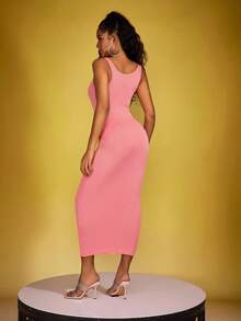 SHEIN Women Solid Color Fashion Dress, Suitable For Summer - Watermelon Pink - View 2