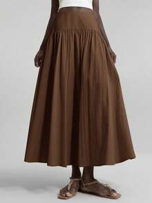 Ontre 2026 Spring/Summer New Brown High-Waisted Women's Pleated Skirt, Modern Elegant Romantic Casual Commute Office Suitable For Wedding Guest, Beach Vacation, Concert, Party - Brown - View 4