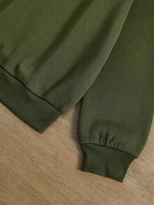 Manfinity Dauomo Felpa girocollo da uomo casual con ricamo a rana e slogan, foderata termicamente, manica lunga, adatta per autunno/inverno