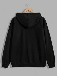 EURMUSE Plus Size 100% Cotton Men's Smile Embroidered Fitted Hoodie - Black - View 2