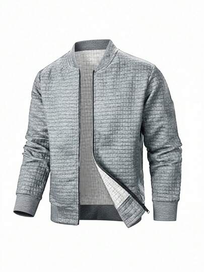SHEIN Tween Boy Casual Versatile Textured Plaid Baseball Jacket, Suitable For Commuting, School, Everyday Casual Wear, Sports, Autumn/Winter Fall
