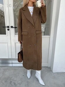 Livesso Áo khoác gió dáng rộng màu nâu thường ngày cho nữ, Áo khoác nữ mùa thu/đông - Cà phê nâu - Xem 5