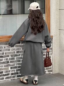 Dazy Kids 2 pezzi/Set Outfit autunnale per ragazze, Abito felpa cargo casual, Moda coreana 2 in 1 Top e Gonna lunga