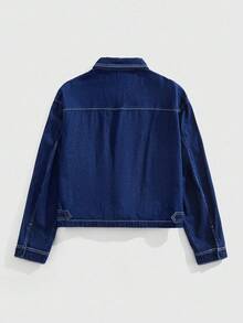 ROMWE MEN Prep 男士短款牛仔夹克，复古街头风格 - 黑色 - 查看 2