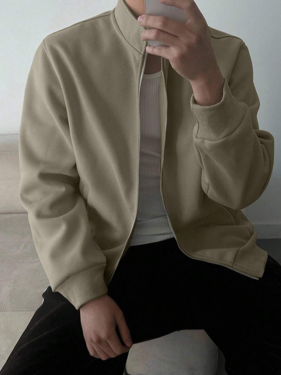 DAZY 男士纯色基本款运动衫、卫衣和夹克 秋冬 - 綠色 - 查看 1