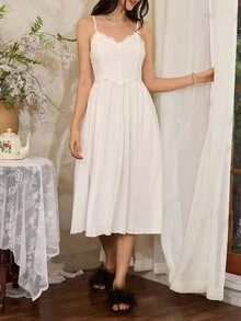 Côtesoire 法式优雅蕾丝女士睡衣套装，秋冬服装 - 白色 - 查看 5