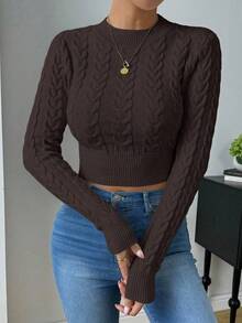 Zielony Suéter de cuello redondo casual de ajuste ceñido de unicolor - Marrón Chocolate - Ver 5