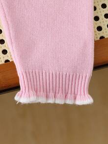 SHEIN Strawberry Blossom: Baby Girls' Cardigan Sweater Set. Strawberry Jacquard, Ruffle Hem And Neckline Design, And Cardigan Style, Cute And Fashionable For Baby Girls Fall Winter - Multicolor - View 3