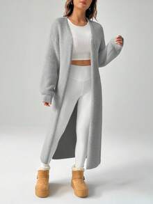 SHEIN PETITE 女士秋冬外出保暖开衫，秋季女装，时尚女装 - 灰色 - 查看 4