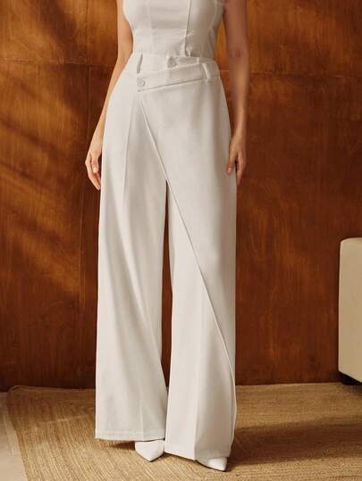 Anewsta Dambyxor med enfärgade, asymmetriska midjor, löst draperande, eleganta, raka byxor, lämpliga för daglig pendling och fest, höst