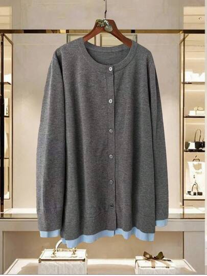 SHEIN LUNE 大码前扣长袖休闲上衣，日常穿着，适合冬季