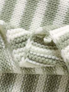 Pale Green Infant Knitted Romper: Round Neck Long Sleeve Simple Striped Design, Fashionable Jumpsuit Versatile Style Baby Boys Winter Clothes Baby Boys Fall Clothes Baby Boys Fall Outfits