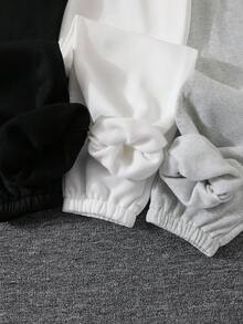SHEIN 3 Pieces Set Teen Girl Fleece Sweatpants, Winter, Gothic Baggy , Back-To-School, White, Black Grey, Holiday Formal Work - Multicolor - View 6