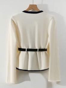 GlowEve 女士时尚通勤休闲圆领单排扣修身开衫配腰带，适合圣诞节、新年、感恩节礼物、秋冬季