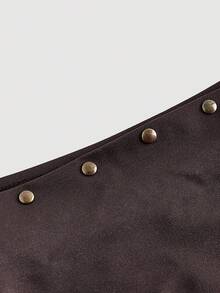 SHEIN MOD Bộ đồ hai mảnh gồm áo vest cổ đính đinh tán màu nâu và chân váy dài dành cho nữ phong cách cổ điển thập niên 70 – Phong cách Hippie cổ điển, trang phục ngày lễ, Bohemian, Y2K, phương Tây và du mục - màu nâu - Xem 3