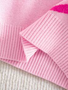 SHEIN Baby Girls Casual Long Sleeve Crew Neck Sweater Dresses,In Fall/Winter - Pink - View 4