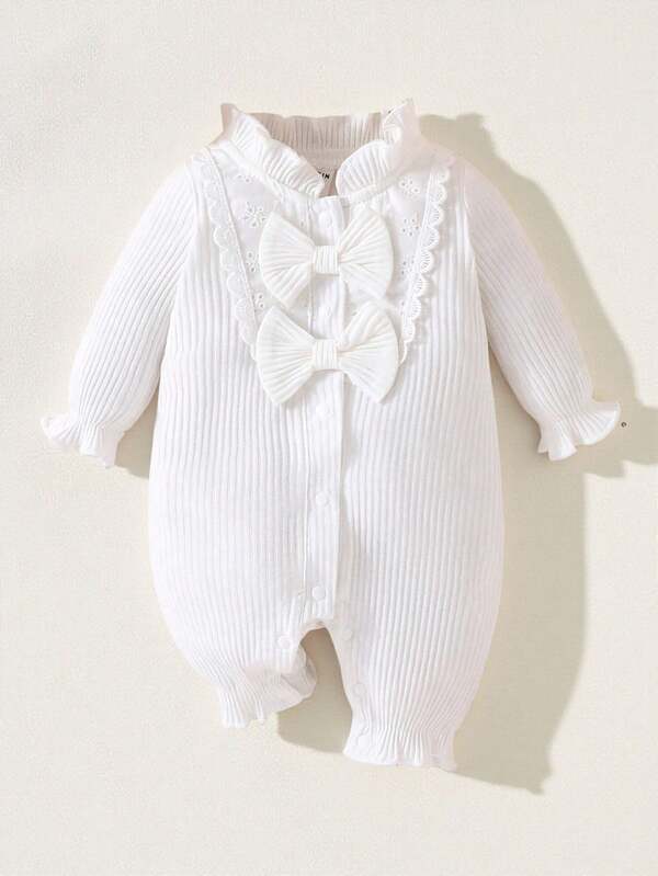 SHEIN Baby Girl Ruffle Trim Flare Sleeve Bow Front Jumpsuit
