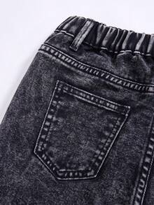 SHEIN Explorewe Jeans de pierna ancha y recta sueltos y casuales para niñas preadolescentes - Negro - Ver 6