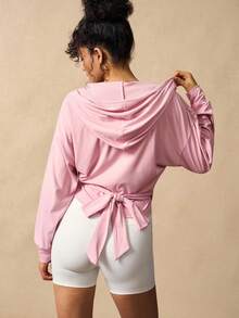 VARSIVA Pink Lace-Up Wrap Hooded Sports T-Shirt - Pink - View 5