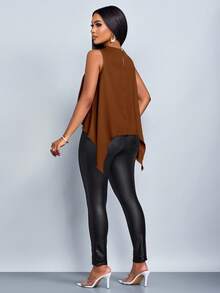 SOLERSUN Áo cánh không tay màu trơn thanh lịch, viền lệch, thời trang xuân hè cho nữ - Cà phê nâu - Xem 2