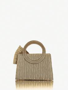 SHEIN SXY 女士手提包，晚宴包，金色，圆形手柄，蝴蝶结装饰，时尚，优雅，简约，个性化，多功能，经典，适合鸡尾酒会，派对，舞会，俱乐部，约会，生日，晚会，约会之夜，舞会 - 金色 - 查看 4