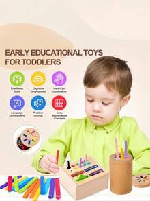 Zazumi Children's Travel-Size Stick, Montessori-Style Toddler Toys, Wooden Infant Toys For Kids, Sensory Toys That Keep Toddlers Engaged, Early Learning Toys, Educational Games, Random Colors