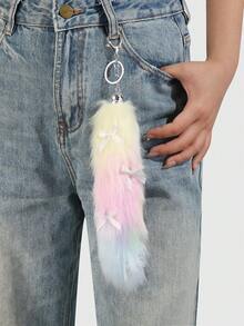 ROMWE Kawaii 1 pièce Porte-clés et porte-clés minimaliste, délicat et de haute qualité avec queue blanche et moelleuse. Accessoire polyvalent convenant aux femmes, excellent cadeau - Multicolore-4 - Voir 4