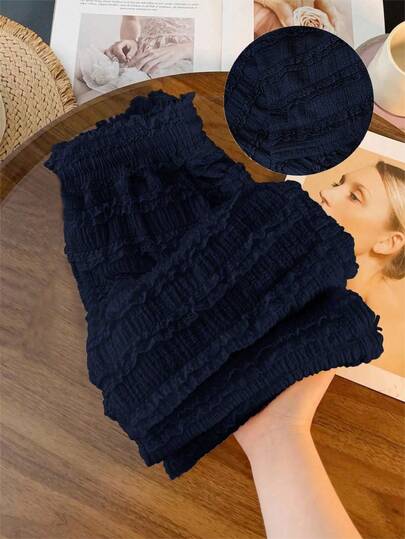 GlowEve CURVE 大码女式纯色针织纹理条纹荷叶边系带腰口袋休闲宽松裤