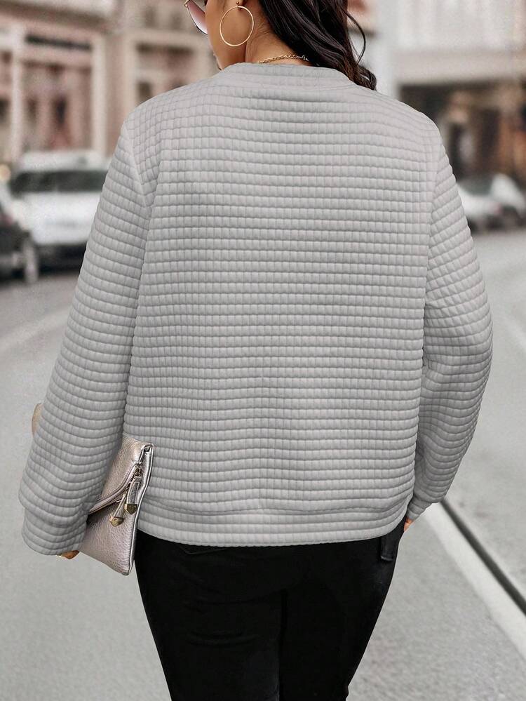 EMERY ROSE Women's Solid Color Casual Loose Zip-Up Long Sleeve Plus Size Jacket Winter Fall Autumn - Grey - View 2