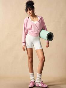 VARSIVA Pink Lace-Up Wrap Hooded Sports T-Shirt - Pink - View 8