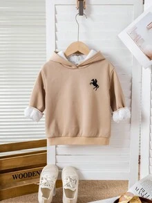 SHEIN 可爱百搭卡其色保暖内衬连帽卫衣，适合年轻女孩，秋冬 - 彩色 - 查看 5