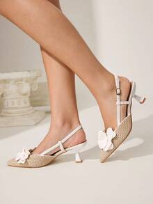 CUCCOO CHICEST Tacones de punta con decoración de flor de iris, tacón grueso, estilo vintage romántico, parte superior tejida de lino, piel sintética, adecuados para citas, fiestas, Navidad, San Valentín, Halloween